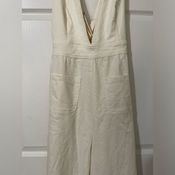 Sincerely Jules Denim V Cut Pale Yellow Jumpsuit. - Picture 3 of 9